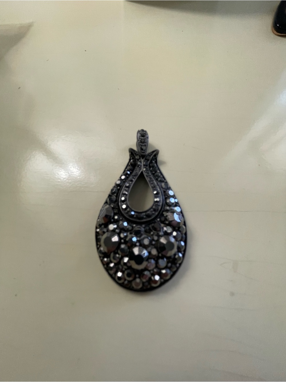 Faceted Teardrop Pendant in Black Iridescent Crystals